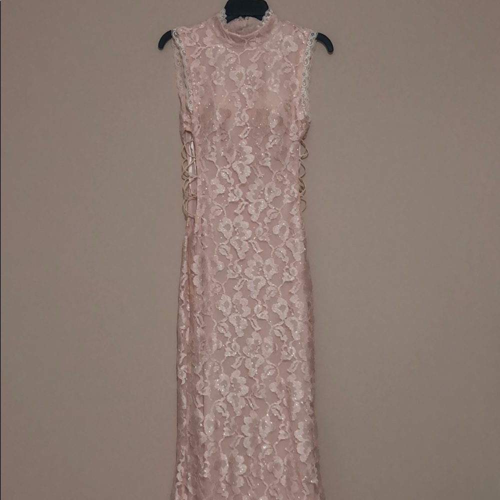Dusty Rose Glitter Cutout Dress